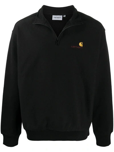 Carhartt Short-zip Logo Sweatshirt In Black