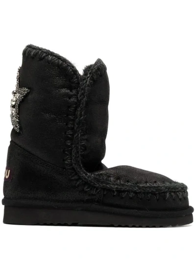 Mou Embellished Star Snow Boots In Black