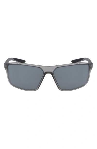 Nike Windstorm 65mm Rectangular Sunglasses In Matte Grey/ Silver Mirror