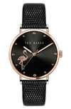 TED BAKER TED BAKE LONDON PHYLIPA CRYSTAL FLAMINGO LEATHER STRAP WATCH, 37MM,BKPPHF0189I