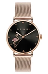 TED BAKER TED BAKE LONDON PHYLIPA CRYSTAL FLAMINGO LEATHER STRAP WATCH, 37MM,BKPPHF0199I