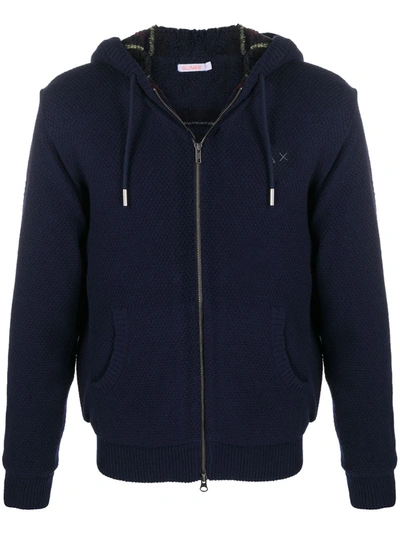 Sun 68 Zipped Hooded Jacket In Blue