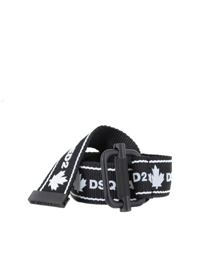 Dsquared2 Teen Logo Pattern Textile Belt In Black