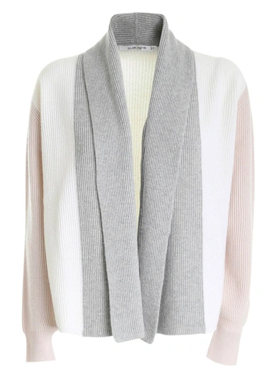 Kangra Cashmere Color Block Cardigan In Nude Grey And Cream Color