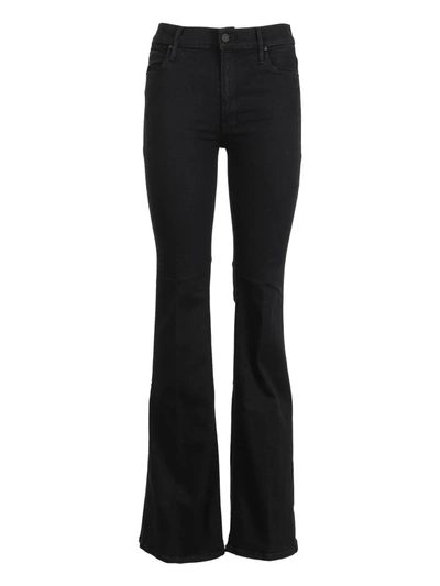 Mother Doozy Flared High Rise Cotton Jeans In Black