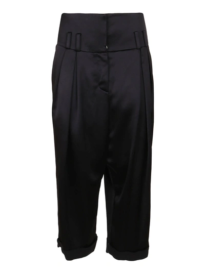 Balmain Large Pleated Satin Pants In Pa Noir