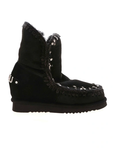 Mou Inner Wedge Small Metal Stars Ankle Boots In Black