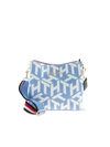 TOMMY HILFIGER ICONIC TOMMY BUCKET BAG IN LIGHT BLUE AND WHI