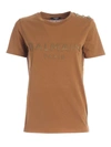 BALMAIN BUTTONS ON THE SHOULDER T-SHIRT IN CAMEL COLO