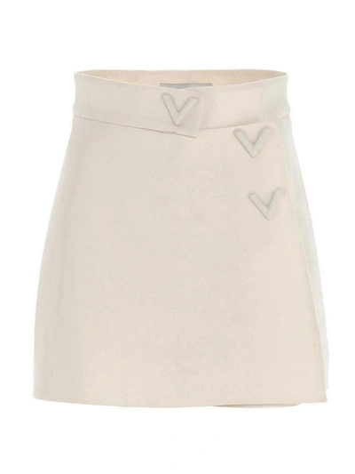 Valentino V Logo Wool & Silk Couture Shorts In Ivory