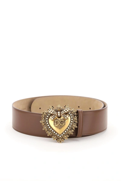 Dolce & Gabbana Devotion Leather Belt In Castagno