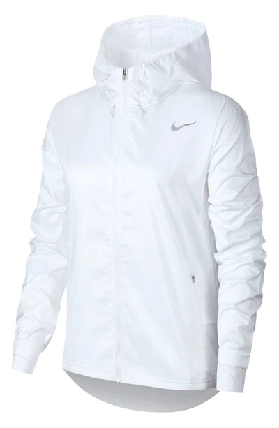 Nike Essential Water Repellent Running Jacket In White/ Reflective Silver
