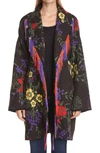 FUZZI FLORAL JACQUARD BELTED LONG WOOL CARDIGAN,F01514-01438