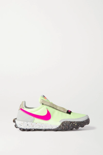 Nike Waffle Racer Crater Leather And Suede-trimmed Shell Sneakers In Bright Yellow