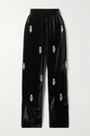 PATBO EMBELLISHED STRETCH-VELVET STRAIGHT-LEG PANTS