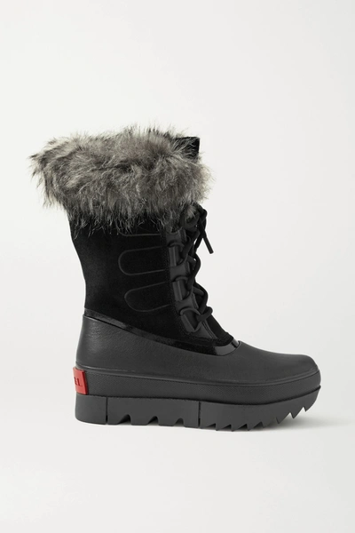 Sorel Joan Of Arctic Next Waterproof Faux Fur-trimmed Suede And Leather Snow Boots In Black Leather