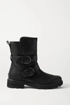 SOREL LENNOX MOTO COZY BUCKLED SHEARLING-LINED WATERPROOF BRUSHED-LEATHER ANKLE BOOTS