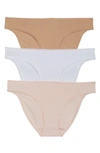 On Gossamer Cabana Cotton Blend Stretch Hip Bikinis, Set Of 3 In Champagne/ Blush/ White