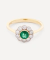 KOJIS 18CT GOLD EMERALD AND DIAMOND FLOWER CLUSTER RING,000721182