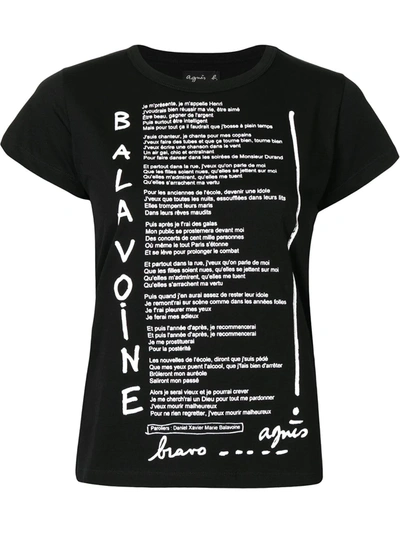 Agnès B. Lyrics-print Cotton T-shirt In Black