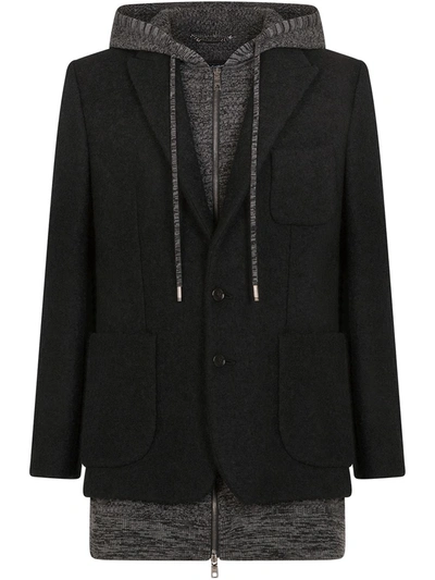 Dolce & Gabbana Layered-look Hybrid Blazer Jacket In Black