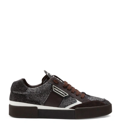 Dolce & Gabbana Mixed-material Miami Sneakers In White/black