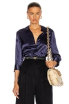 L Agence Dani Three-quarter Sleeve Silk Blouse In Medieval Blue