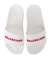 Balenciaga Women's Logo Slide Sandals In White/fuschia