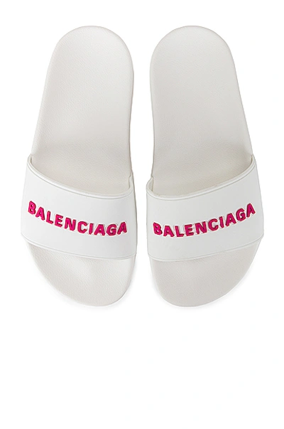 Balenciaga Women's Logo Slide Sandals In White/fuschia