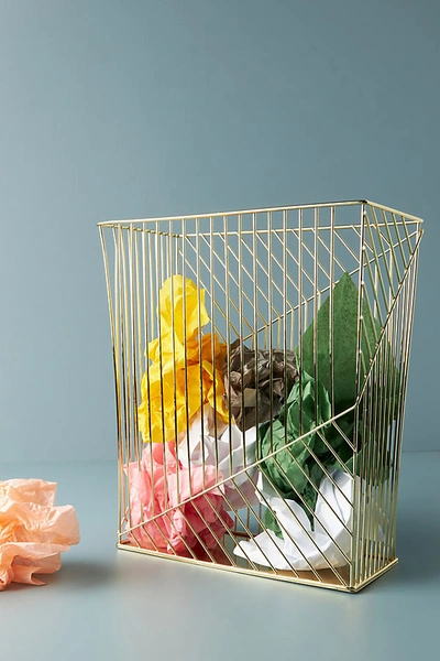 Anthropologie Vera Wire Trash Can In Gold