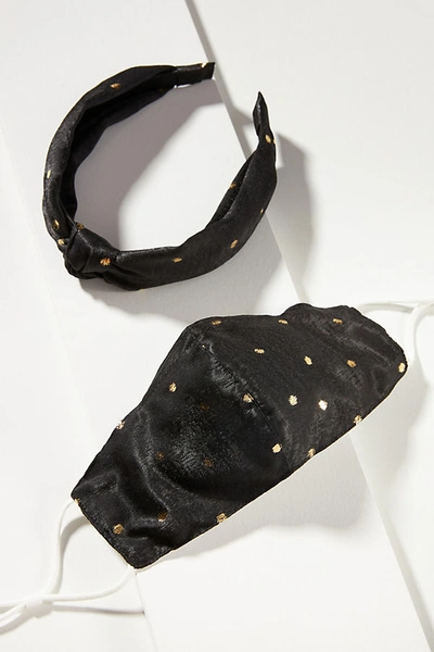 Anthropologie Velvet Headband & Ear Loop Reusable Face Mask Set In Black