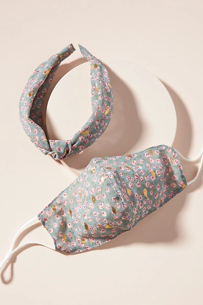 Anthropologie Saoirse Headband & Ear Loop Reusable Face Mask Set In Blue