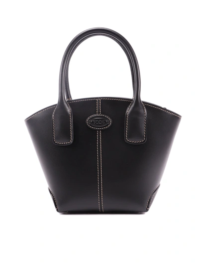 Tod's Eris Leather Bagwhit Shoulder Strap In Nero