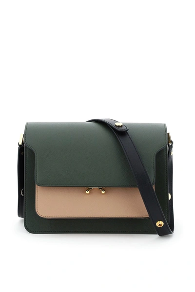 Marni Trunk Medium Bag In Forest Green Brown Sugar Black Black (khaki)