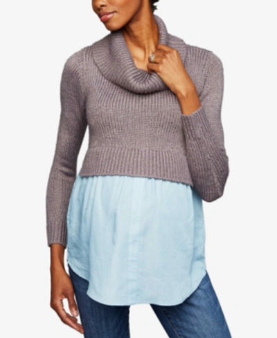 A Pea In The Pod Maternity Cowl-neck Layered-look Sweater In Grey Marl