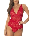 Oh La La Cheri Plus Size High Leg Galloon Lace Teddy With Multi-strap Back Detail In Red