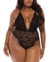 Oh La La Cheri Plus Size Jeana Lace Lingerie Teddy With Multi-strap Back In Black