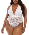 Oh La La Cheri Plus Size Jeana Lace Lingerie Teddy With Multi-strap Back In White