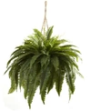 Nearly Natural Double Giant Boston Fern Artificial Plant Hanging Basket In Green