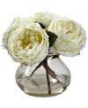 Nearly Natural Fancy White Rose Arrangement With Vase In White