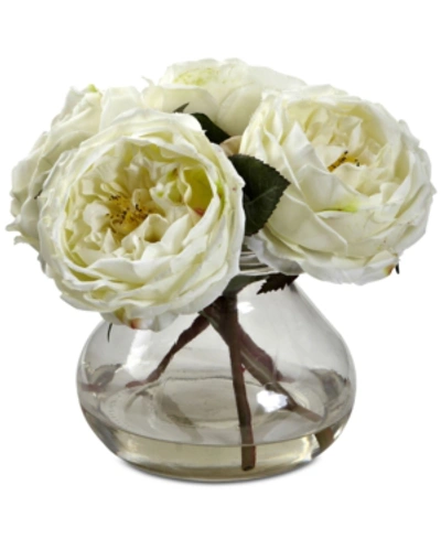 NEARLY NATURAL FANCY WHITE ROSE ARRANGEMENT WITH VASE