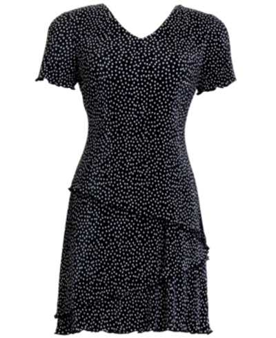 Connected Petite Dot-print Fit & Flare Dress In Black