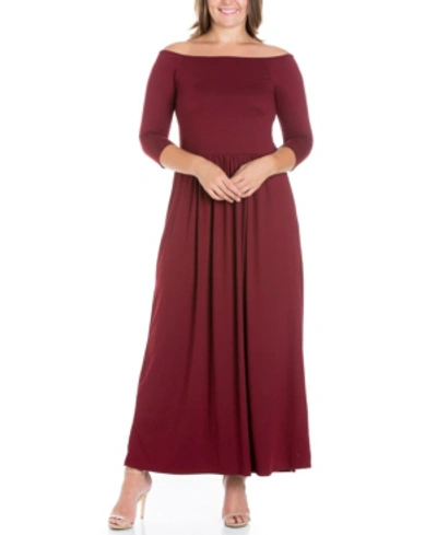 24seven Comfort Apparel Women's Off Shoulder Pleated Waist Maxi Dress In Red