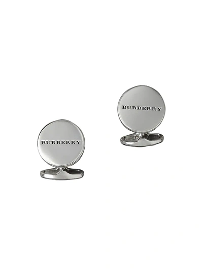 Burberry Men's Engraved Logo Cuff Links In Silver
