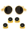Ox & Bull Trading Co. Men's Gold-tone And Onyx 5 Cufflinks And Stud Set, 7 Piece Set In Black
