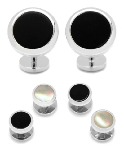 Ox & Bull Trading Co. Men's Double Sided Round Beveled Cufflink And Stud Set In Black