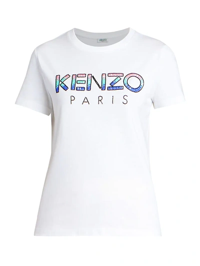 Kenzo Women's Sequin Logo T-shirt In White