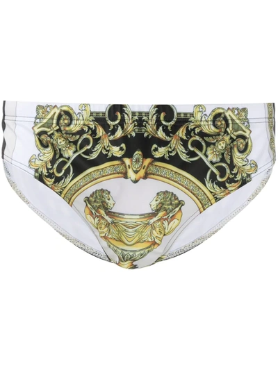 Versace Baroque-print Swimming Briefs In Neutrals