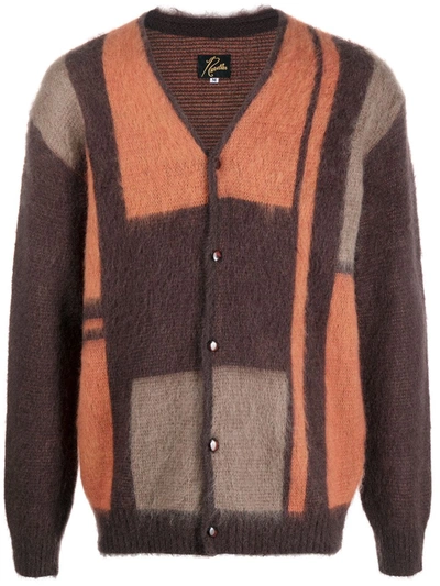 Needles Brushed-effect V-neck Cardigan In Brown