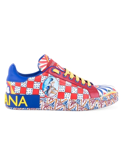 Dolce & Gabbana Checked Leather Low-top Sneakers In Multicolor